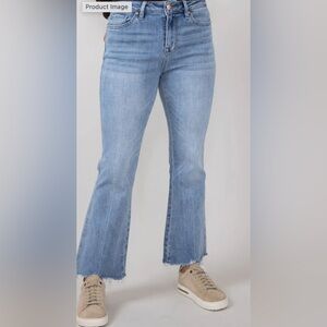 Mica High Rise Crop Flare Shark Bite Hem Jeans